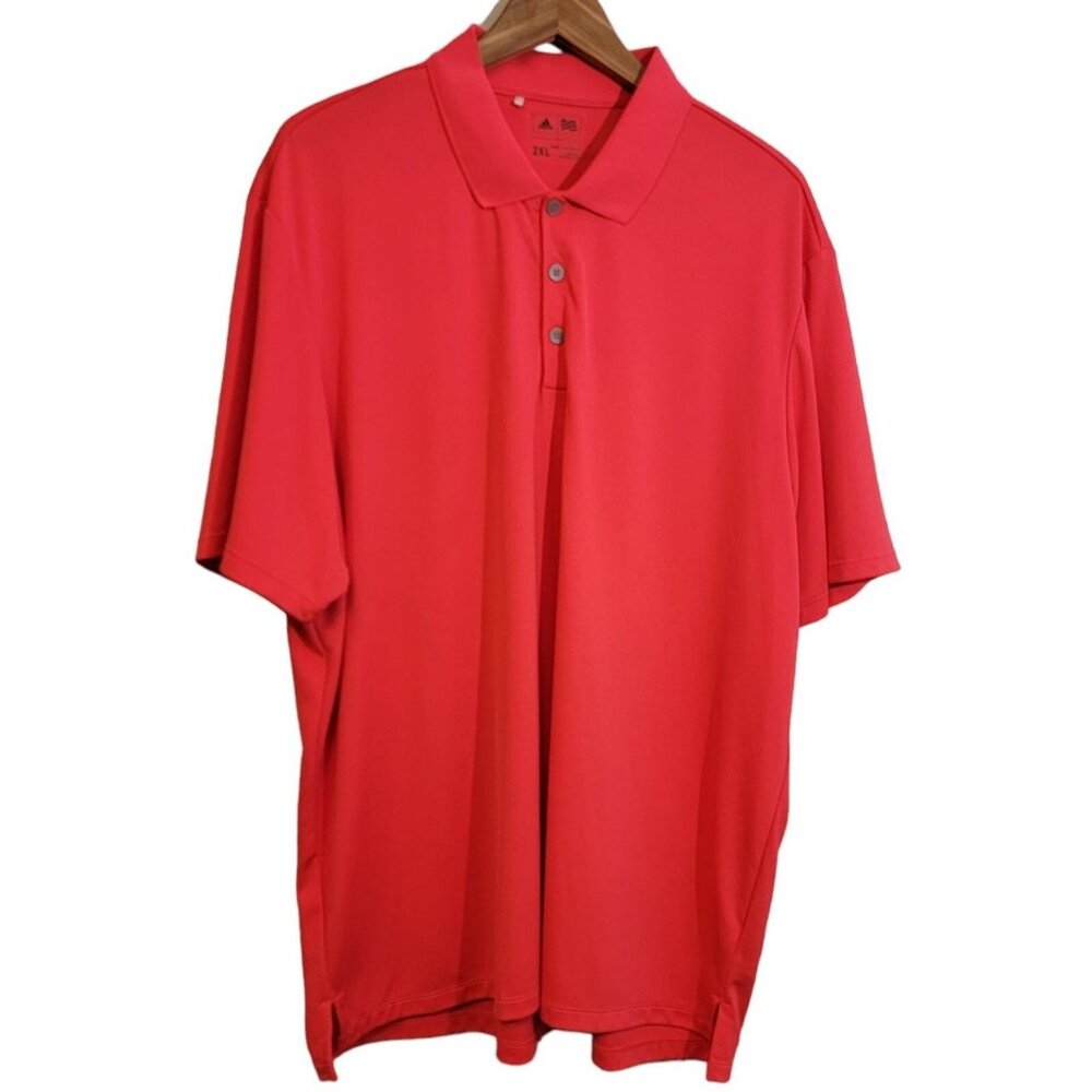 Adidas Polo Shirt Red Short Sleeve Polyester Golf Stretch Mens 2XL XXL EUC